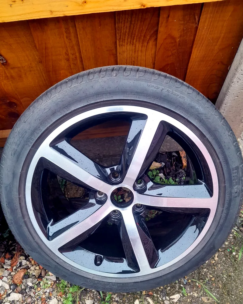 Completed silver five-spoke wheel